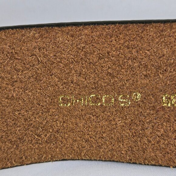 Chico's Size Large Olive Green Wide Leather Belt Crystal & Stone Covered Buckle - Picture 8 of 11